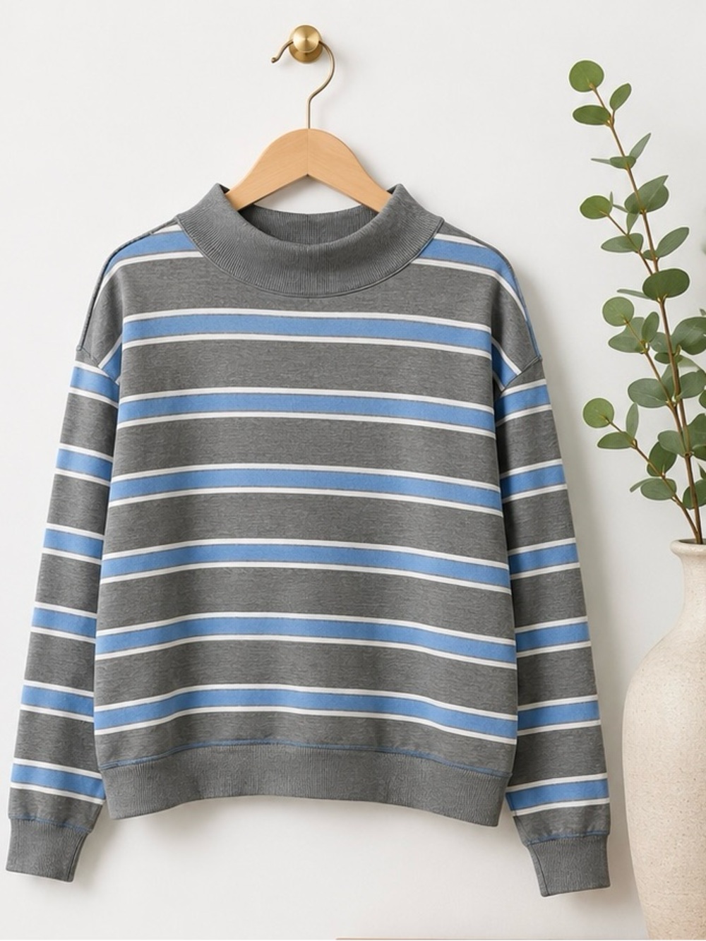 Striped Mock Neck Sweater
